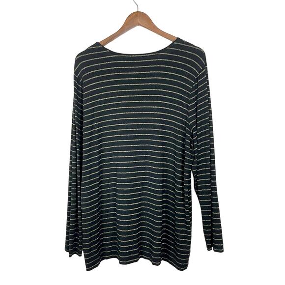 Chico’s | Striped Essential Layer Lurex Top Black & Gold Long Sleeve Stretch Tee - Picture 4 of 10